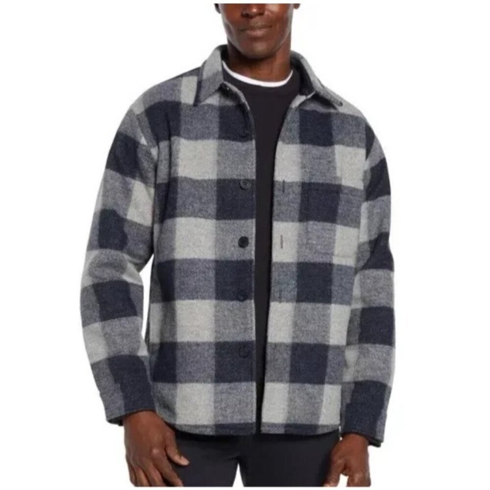Nwot Banana Republic Men's M Blue & White Plaid Button-Up Shirt Jacket Polyester